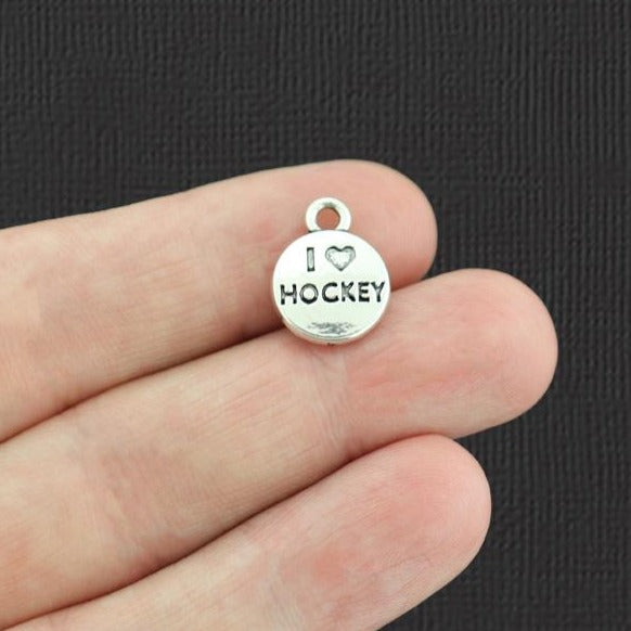 4 Love Hockey Antique Silver Tone Charms 2 Sided - SC1282