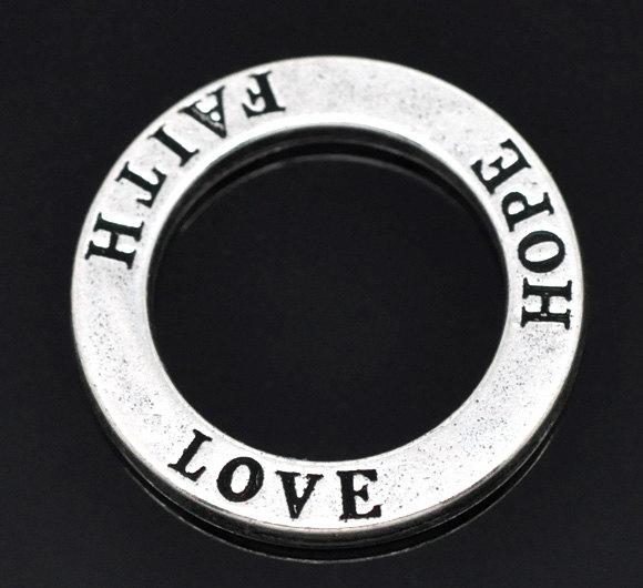 4 Love Hope Faith Antique Silver Tone Charms 2 Sided - SC3311