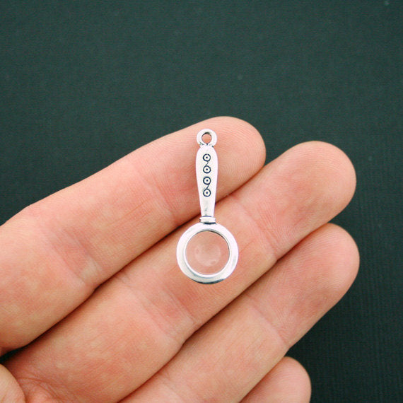 4 Magnifying Glass Antique Silver Tone Charms 2 Sided - SC3295