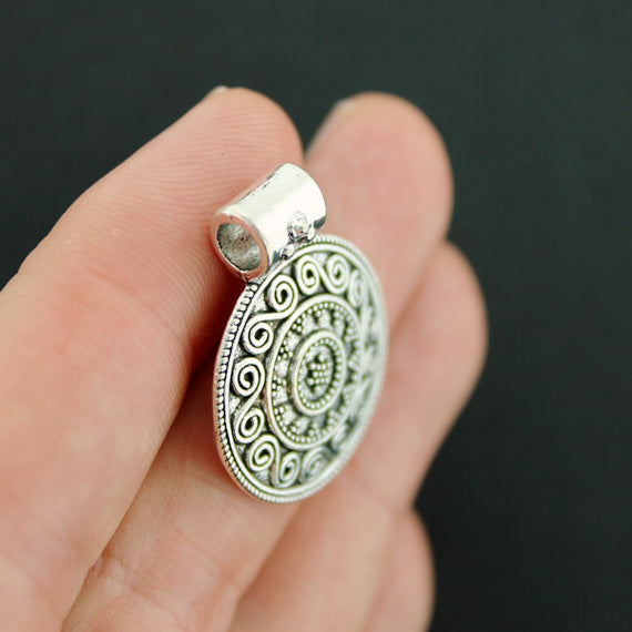 4 Mandala Antique Silver Tone Charms - SC7830