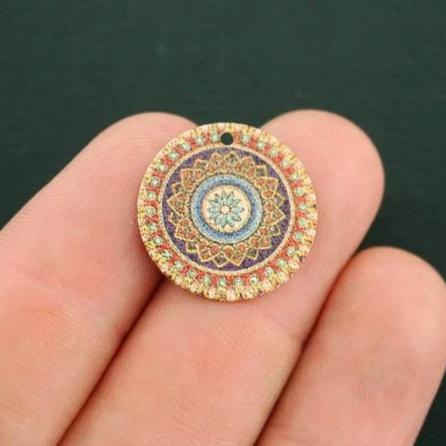 4 breloques en émail doré Mandala - E456