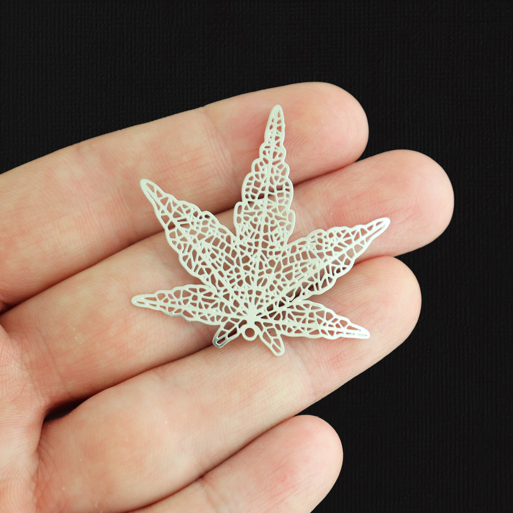 4 Marijuana Leaf Stainless Steel Charms 2 Sided - SSP609
