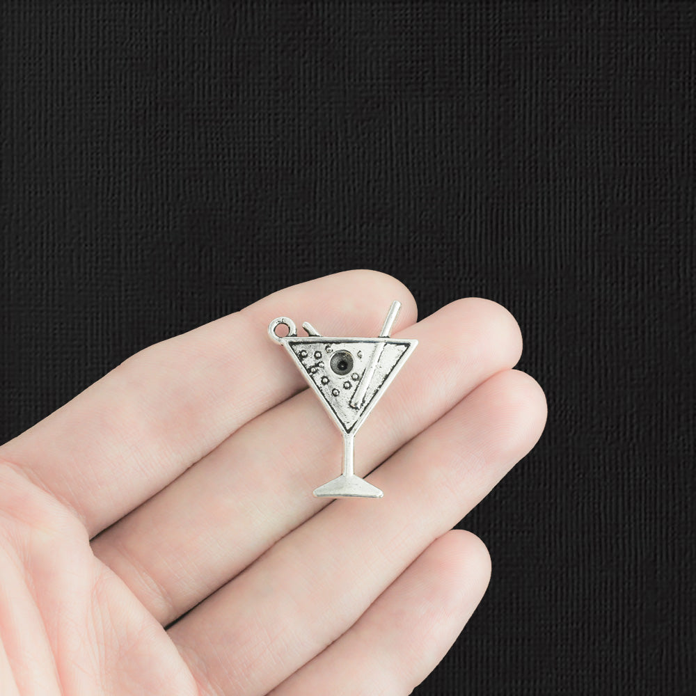 4 Martini Antique Silver Tone Charms - SC320