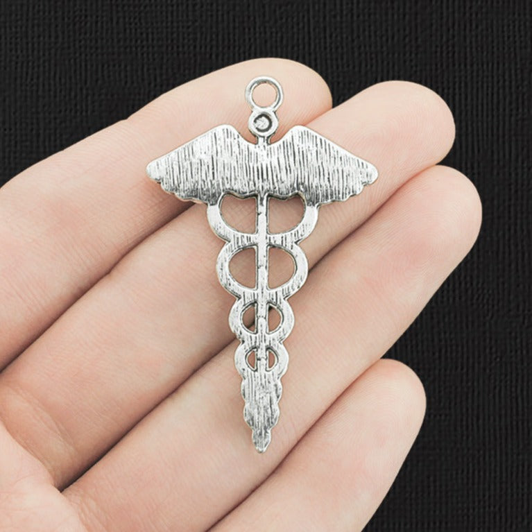 4 Medical Caduceus Antique Silver Tone Charms - SC3224