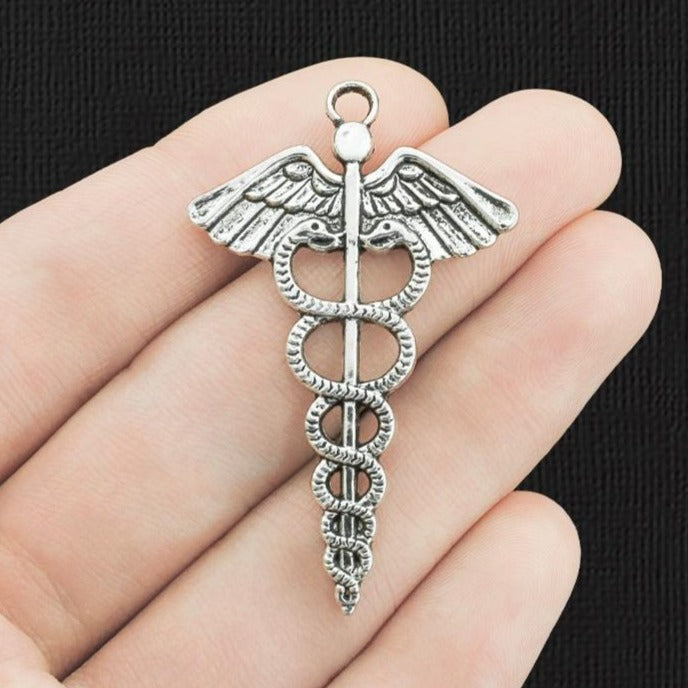 4 Medical Caduceus Antique Silver Tone Charms - SC3224
