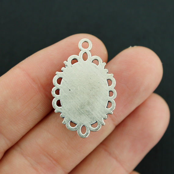 4 Mermaid Scale Antique Silver Tone Cabochon Charms - Z717