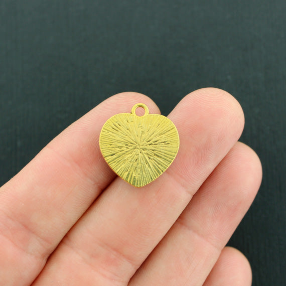 4 Mermaid Scale Heart Antique Gold Tone Resin Cabochon Charms - Z787