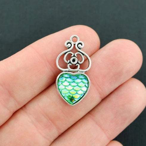 4 breloques cabochons en acier inoxydable écailles de sirène - Z278