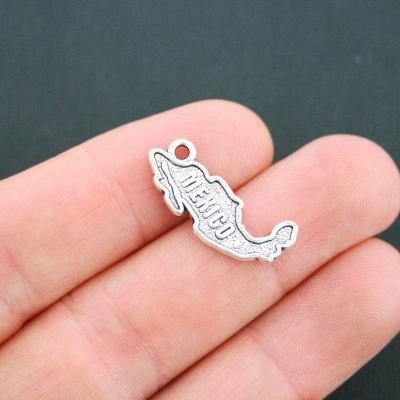 4 Mexico Map Antique Silver Tone Charms 2 Sided - SC5213