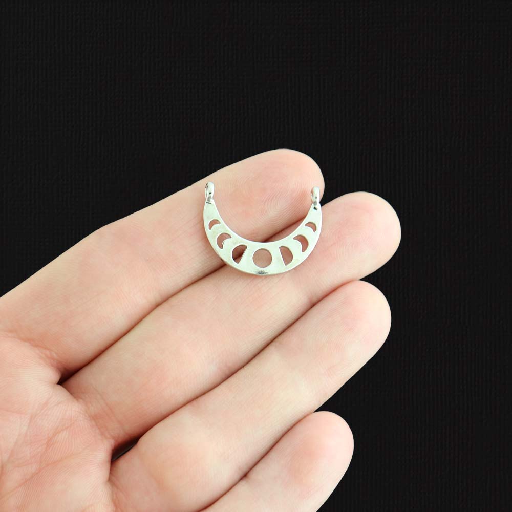 4 Moon Phases Crescent Moon Connector Silver Tone Charms - SC2303
