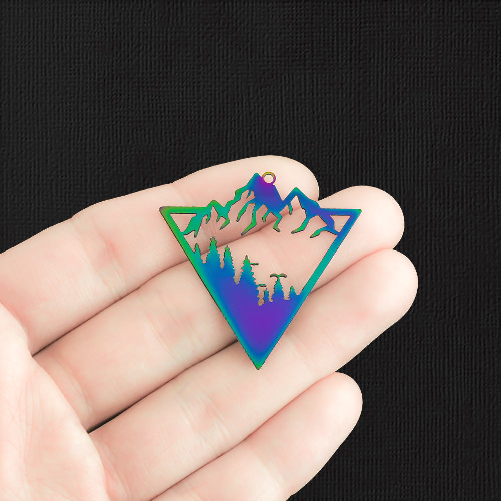 4 Mountain Rainbow Electroplated Stainless Steel Charms 2 Sided - SSP380