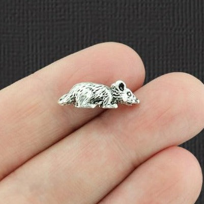 4 breloques argentées antiques de souris 3D - SC1457
