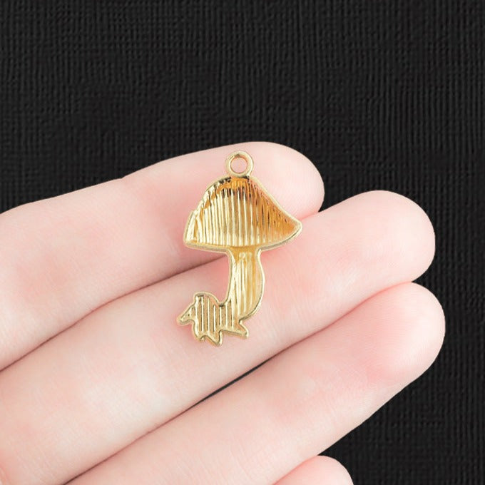 4 breloques en émail doré aux champignons - E675