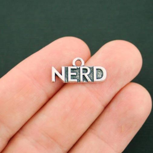 4 Nerd Antique Silver Tone Charms - SC7368