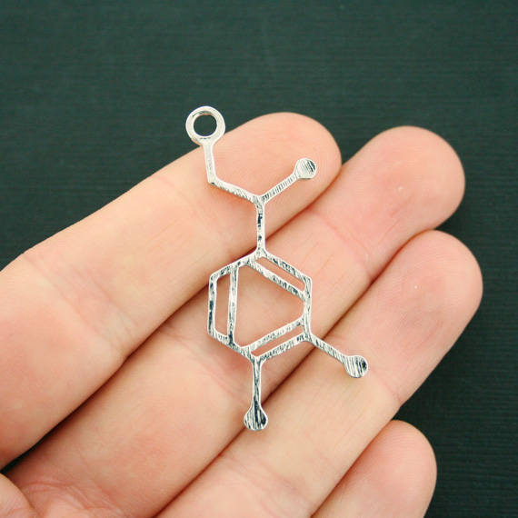 4 Noradrenaline Molecule Antique Silver Tone Charms 2 Sided - SC7102