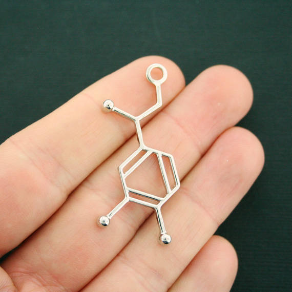 4 Noradrenaline Molecule Antique Silver Tone Charms 2 Sided - SC7102