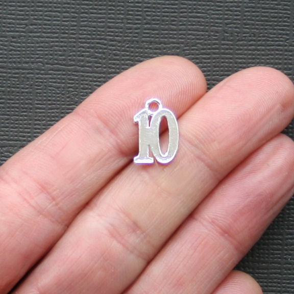4 Number 10 Silver Tone Charms - SC2167