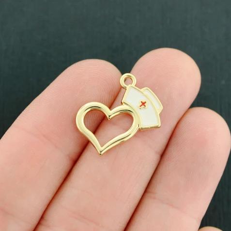 4 breloques infirmière en émail doré - E277