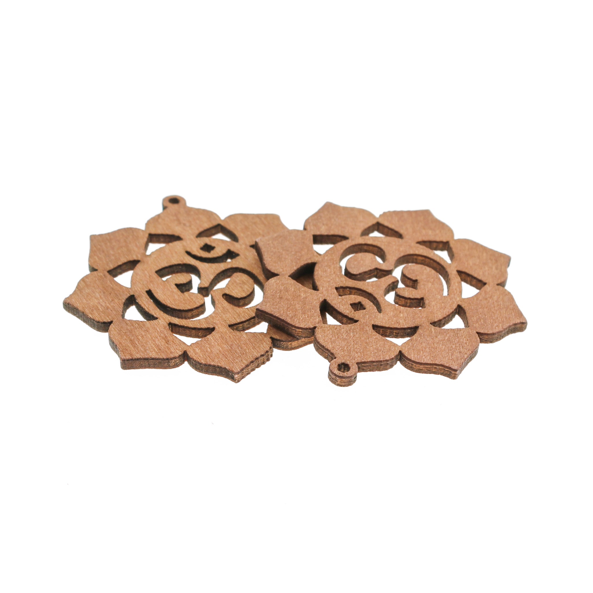 4 breloques en bois naturel Lotus Om 2 faces - WP348