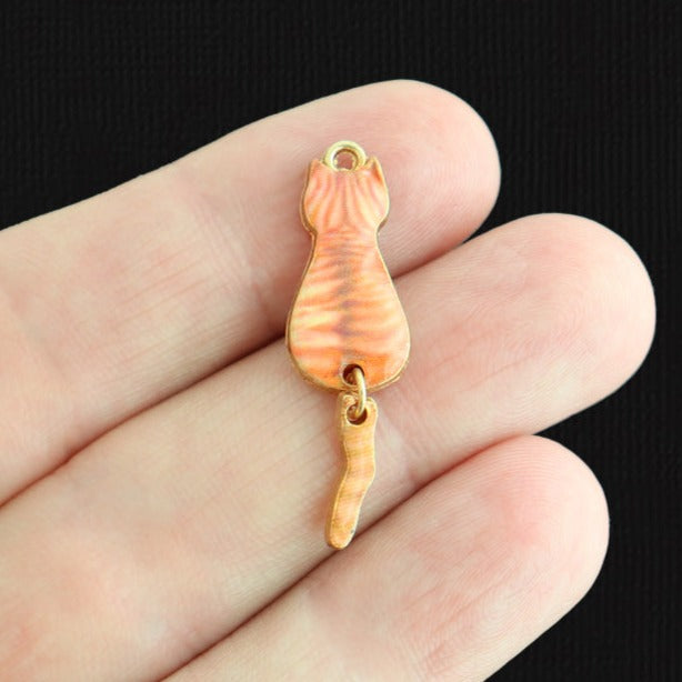 4 breloques en émail doré chat orange avec queue pendante - E1597