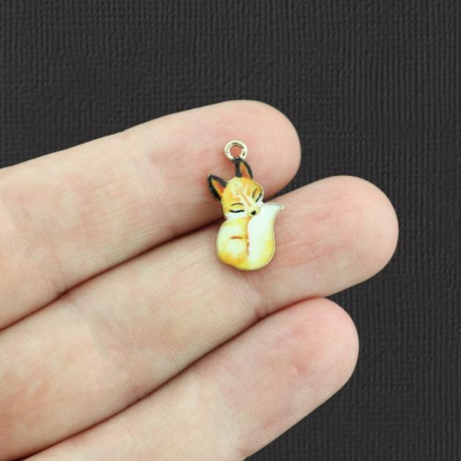 4 breloques en émail doré renard orange - E1037