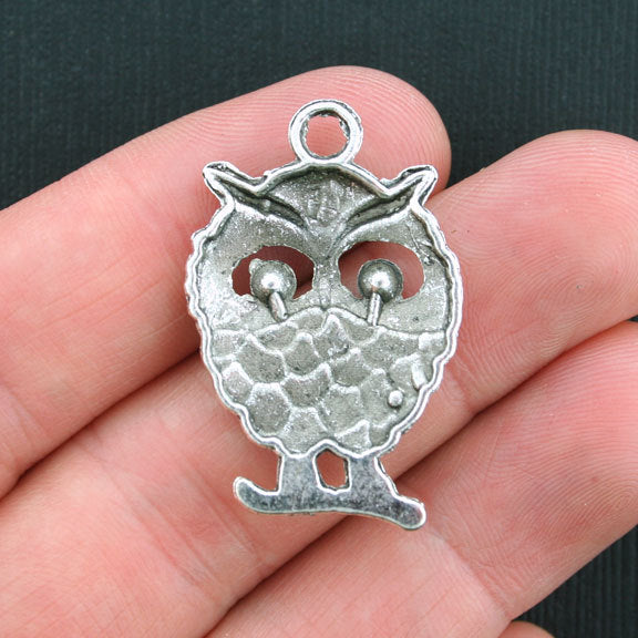 4 Owl Antique Silver Tone Charms - SC1005