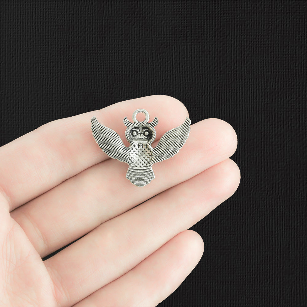 4 Owl Antique Silver Tone Charms - SC451