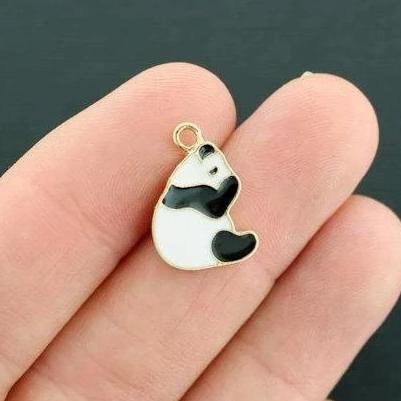 4 breloques en émail doré ours panda - E628