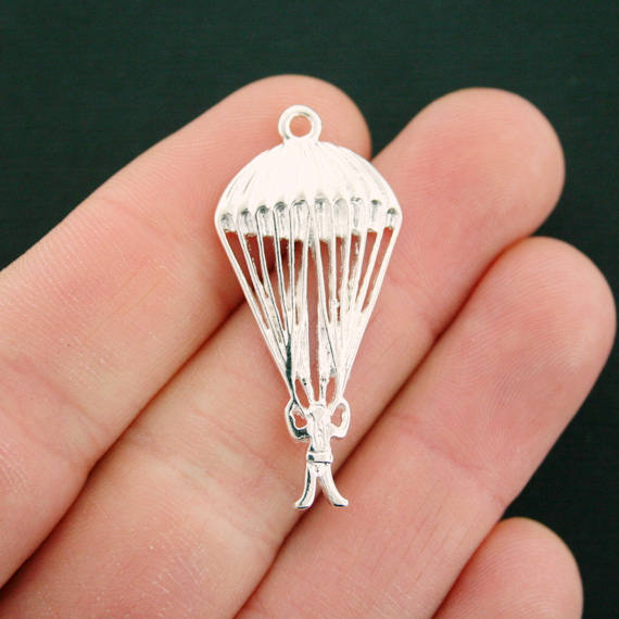 4 Parachute Silver Tone Charms - SC7488