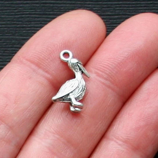 4 Pelican Antique Silver Tone Charms 3D - SC1835
