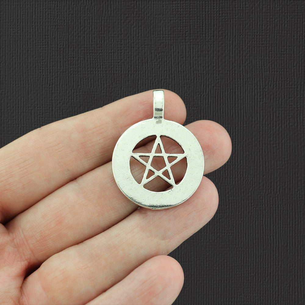 4 Pentagram Antique Silver Tone Charms - SC6010