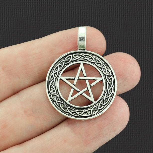 4 Pentagram Antique Silver Tone Charms - SC6010