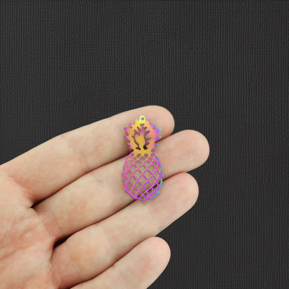 4 breloques en acier inoxydable plaqué ananas 2 faces - SSP254