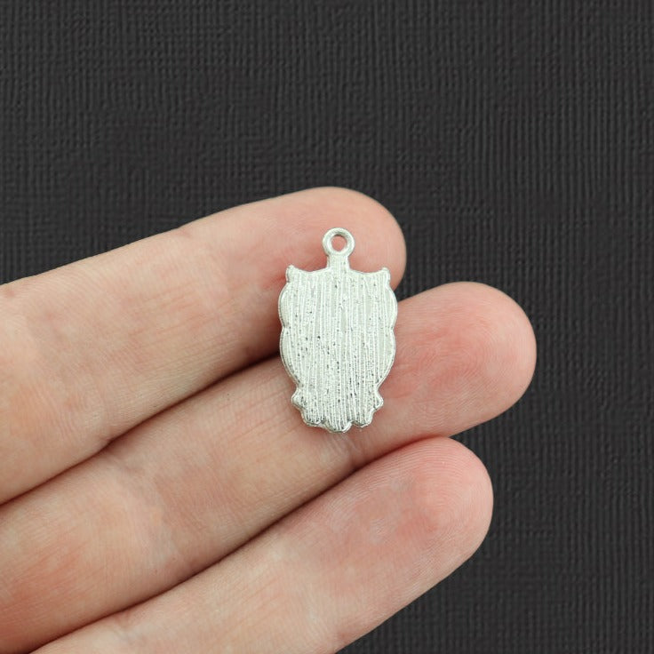 4 Pink Owl Silver Tone Enamel Charms - E1045