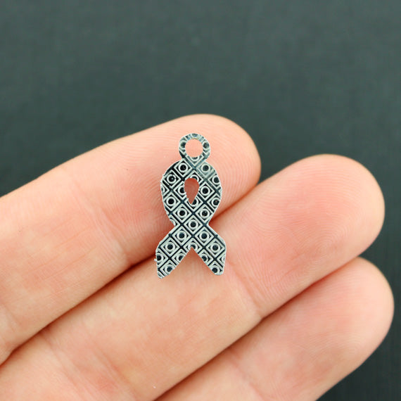 4 Pink Ribbon Silver Tone Enamel Charms - E643