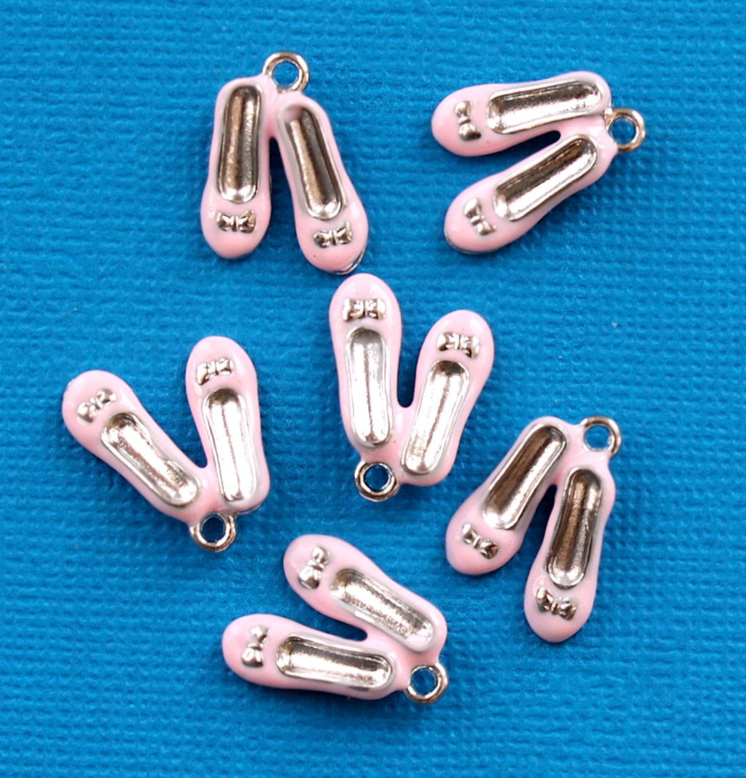 4 breloques en émail argenté pour chaussures roses - E054