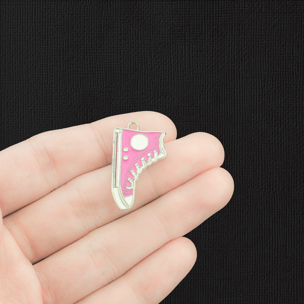 4 Pink Sneaker Silver Tone Enamel Charms - E1406