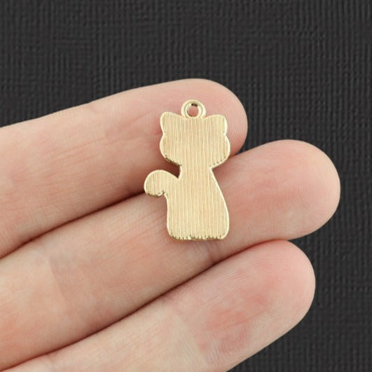 4 Pink and White Cat Gold Tone Enamel Charms - E498