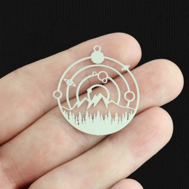 4 Planet Mountain Stainless Steel Charms 2 Sided - SSP490