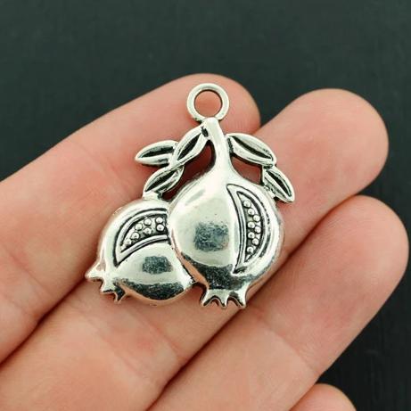 4 Pomegranate Antique Silver Tone Charms - SC7839