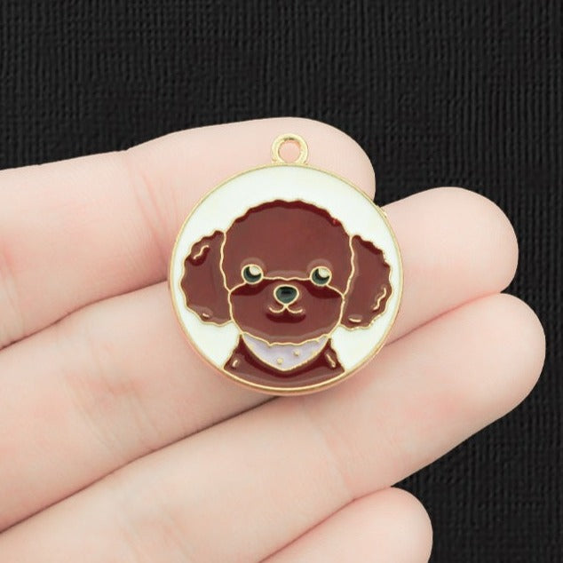 4 Poodle Gold Tone Enamel Charms - E168