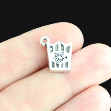 4 Popcorn Antique Silver Tone Charms 2 Sided - SC1555