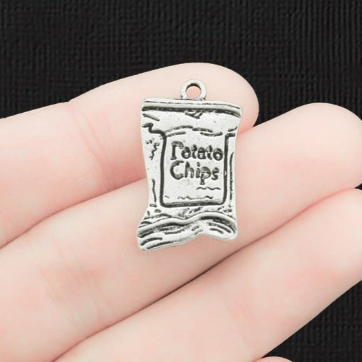 4 Potato Chips Antique Silver Tone Charms - SC087