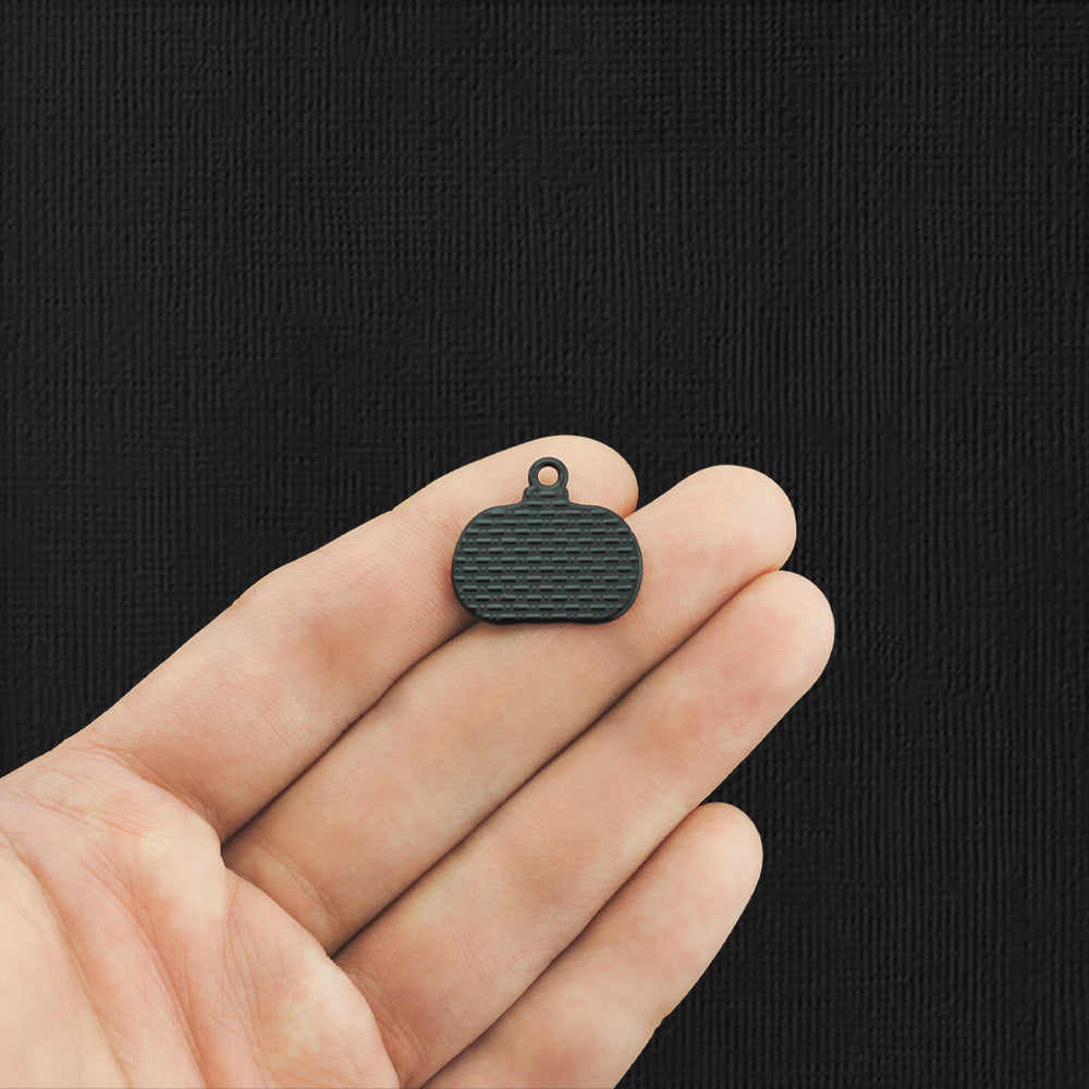 4 Pumpkin Black Enamel Charms - E1134