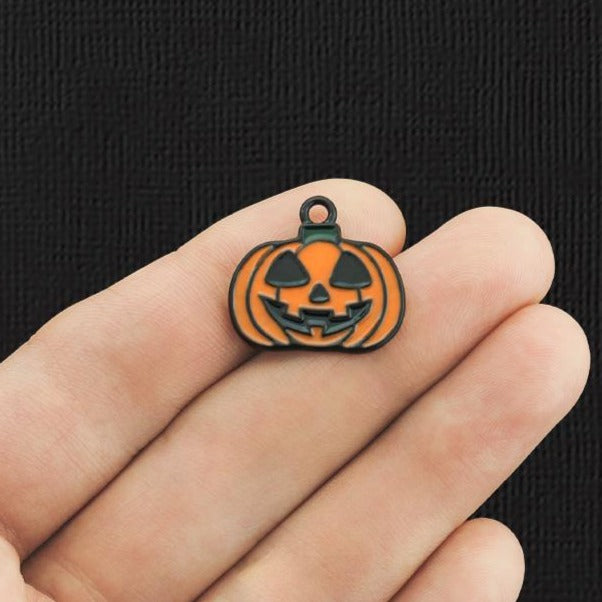 4 Pumpkin Black Enamel Charms - E1134