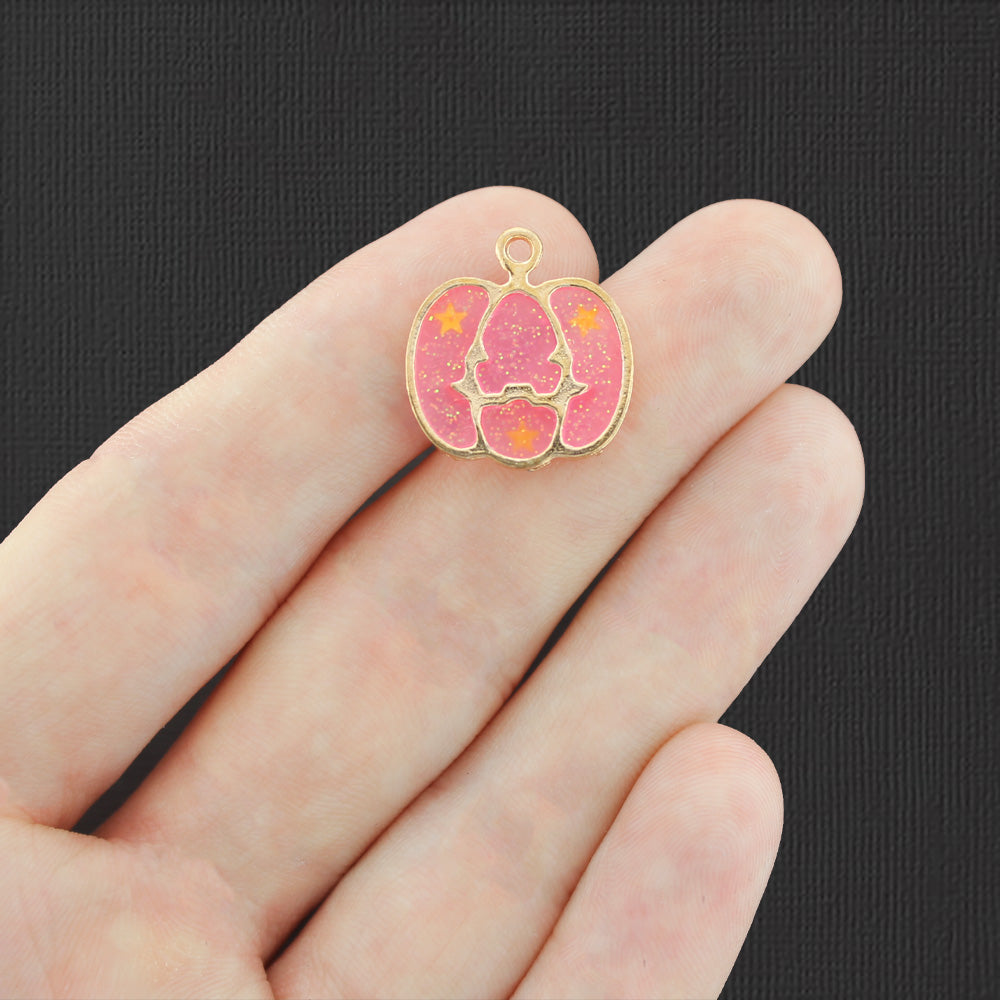 4 Pumpkin Gold Tone Enamel Charms - E824