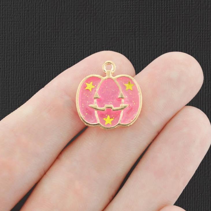 4 Pumpkin Gold Tone Enamel Charms - E824