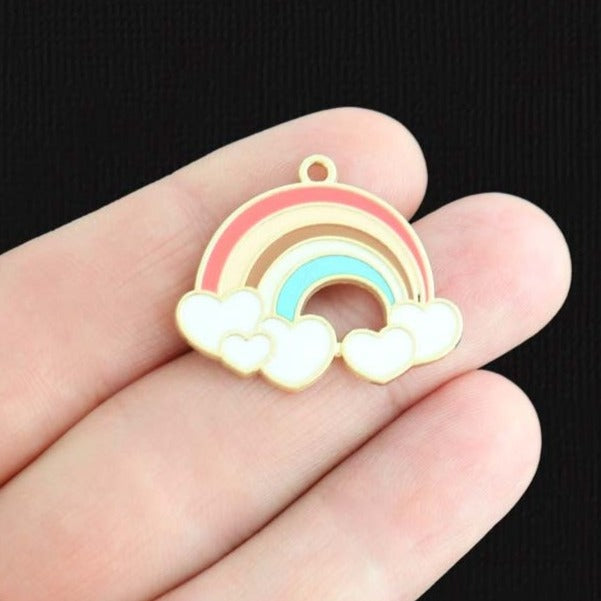 4 Rainbow Gold Tone Enamel Charms - E1505