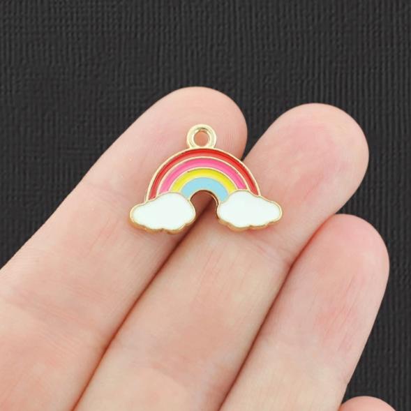 4 Rainbow Gold Tone Enamel Charms - E846