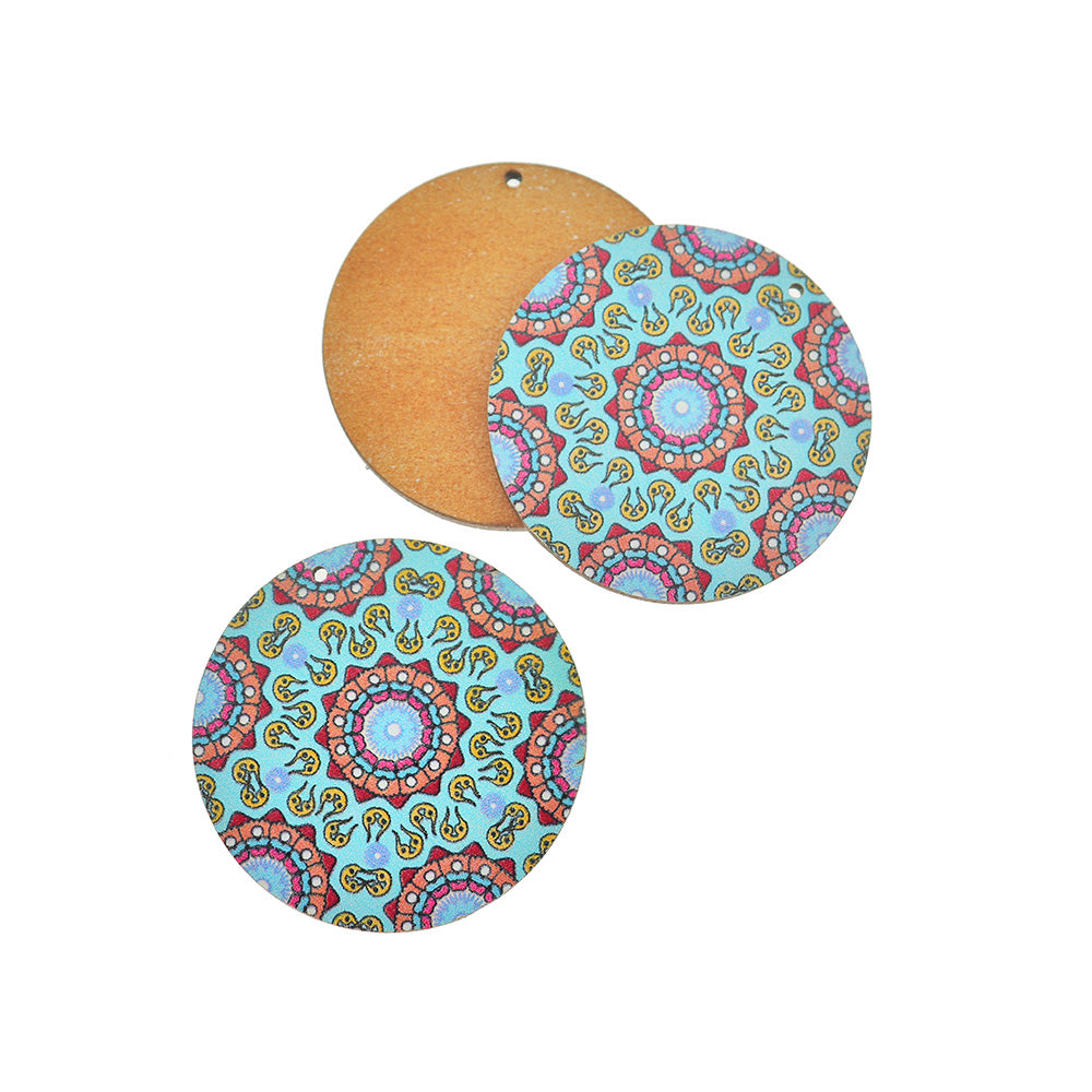 4 Rainbow Mandala Wood Charms 44mm - WP077